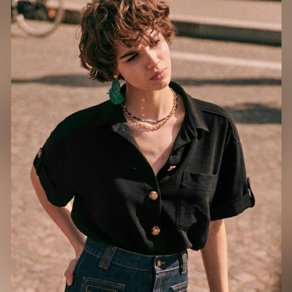 Sezane Laurine Shirt Black Size Small